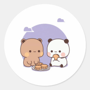 Panda en Brownie Beer Couple Ronde Sticker