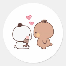 Panda en Brownie Beer Couple Ronde Sticker