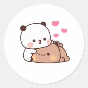 Panda en Brownie Beer Couple Ronde Sticker