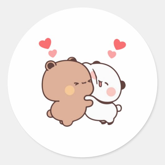 Panda en Brownie Beer Couple Ronde Sticker (Voorkant)