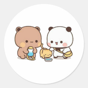 Panda en Brownie Beer Couple Ronde Sticker