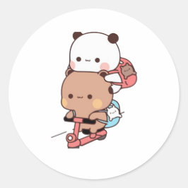 Panda en Brownie Beer Couple Ronde Sticker