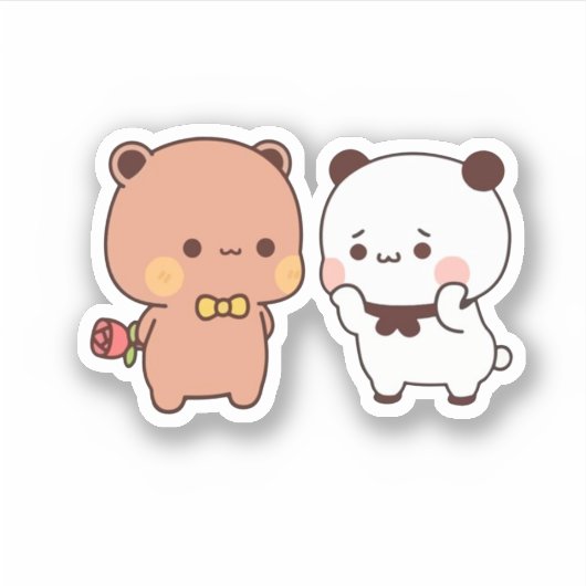 Panda en Brownie Beer Couple Sticker (Voorkant)
