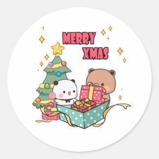 Panda en Brownie Beer paar, Happy Birthday Ronde Sticker
