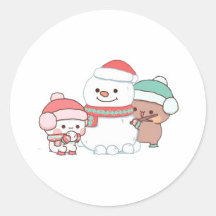 Panda En Brownie Beer Paar, Vrolijk Kerstfeest Ronde Sticker