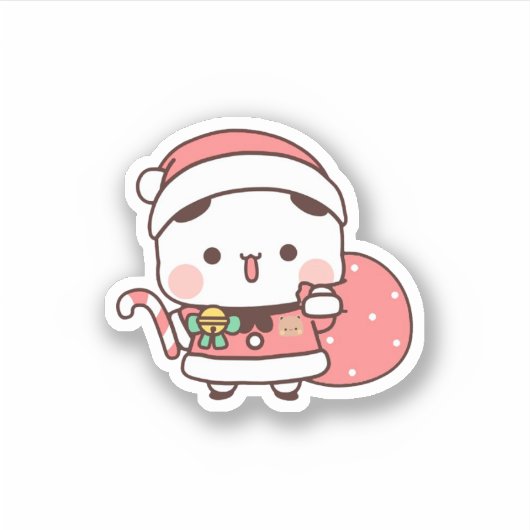 Panda En Brownie Beer Paar, Vrolijk Kerstfeest Sticker (Voorkant)