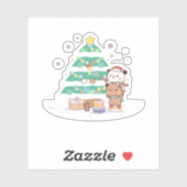 Panda En Brownie Beer Paar, Vrolijk Kerstfeest Sticker (Vel)