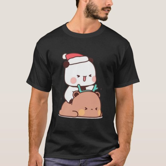 Panda En Brownie Beer Paar, Vrolijk Kerstfeest T-shirt (Voorkant)