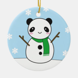Panda en Bunny Snowmen Keramisch Ornament
