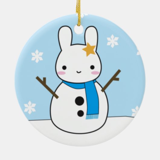 Panda en Bunny Snowmen Keramisch Ornament (Achterkant)