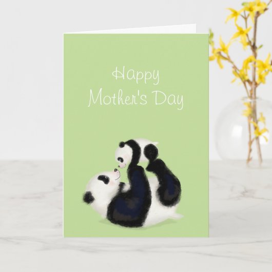 Panda- en cub-Moederdag Kaart (Gele Bloem)