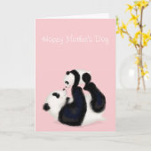 Panda- en cub-Moederdag (roze) Kaart (Gele Bloem)