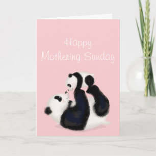Panda en cub Mothering Sunday card (roze) Kaart