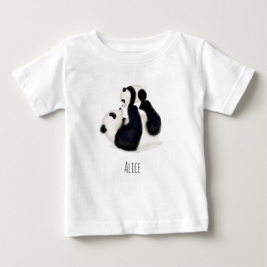 Panda en gepersonaliseerde baby T-shirt met mouwen (Voorkant)
