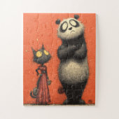 Panda en kat in het rood - grappige puzzel legpuzzel (Verticaal)