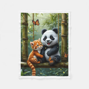 Panda en rode kat vrienden in bamboebos deken