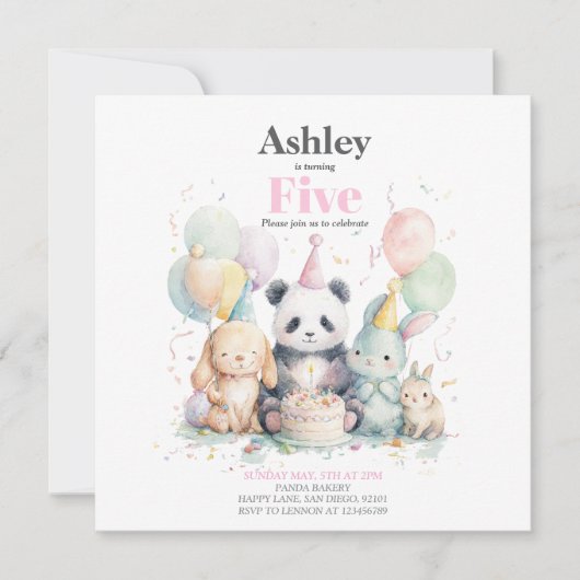 Panda en vrienden verjaardag & feest uitnodiging (Voorkant)