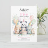 Panda en vrienden verjaardag & feest uitnodiging (Staand voorkant)