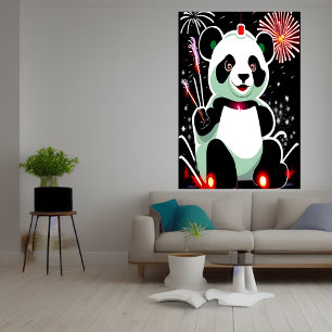 Panda en vuurwerk   AI Art Poster
