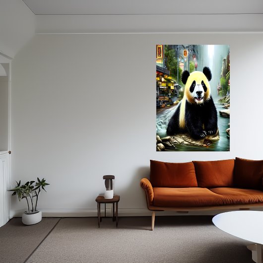 Panda en water in de stad | AI Art Poster