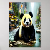Panda en water in de stad | AI Art Poster (Voorkant)