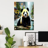 Panda en water in de stad | AI Art Poster (Thuiskantoor)