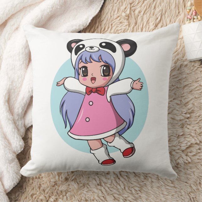 Panda Engel: Schattig Anime Meisje dat Heel Hoog Z Kussen (Deken)