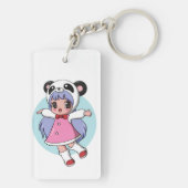 Panda Engel: Schattig Anime Meisje dat Hoog Zweeft Sleutelhanger (achterkant)