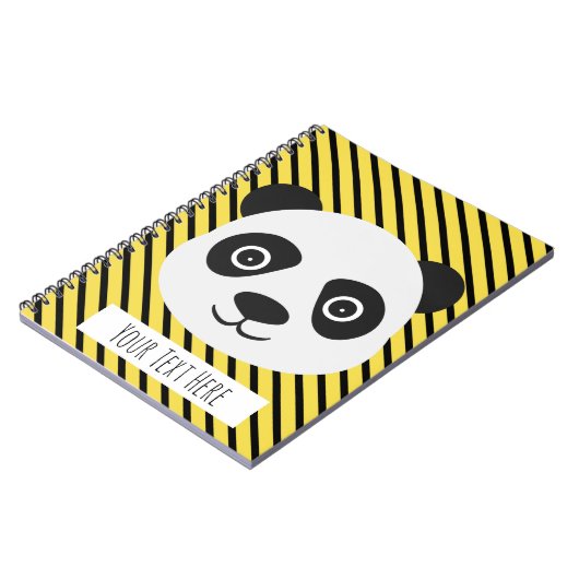 Panda Face Black en White Beer Gellow Custom Text Notitieboek (Linkerzijde)