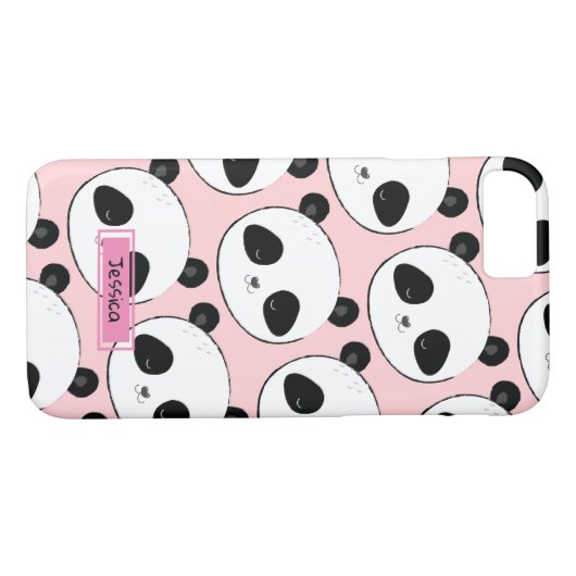 Panda Face Pattern Roze Aangepaste naam Case-Mate iPhone Case (Achterkant (Horizontaal))