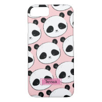 Panda Face Pattern Roze Aangepaste naam