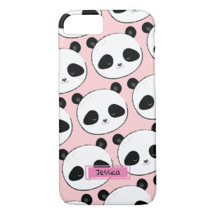 Panda Face Pattern Roze Aangepaste naam iPhone 8/7 Hoesje