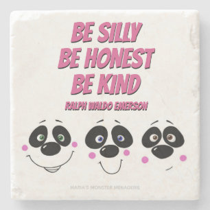 Panda Faces w/ Emerson quote, steen onderzetter
