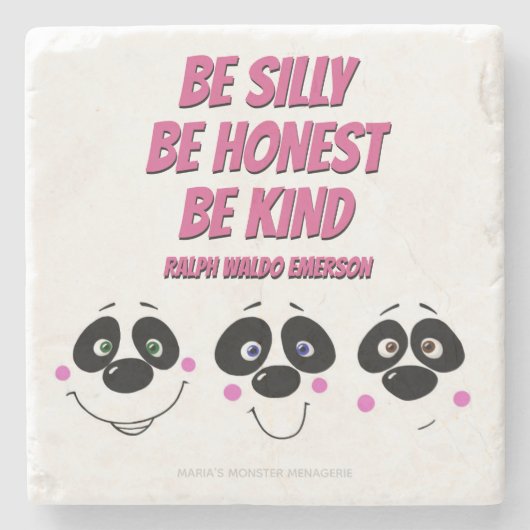 Panda Faces w/ Emerson quote, steen onderzetter (Voorkant)