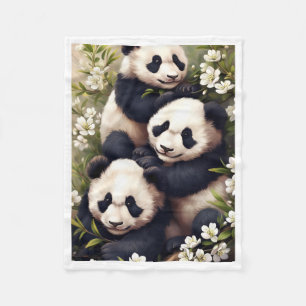 Panda Familie in Bloesem Dekbed Fleece Deken