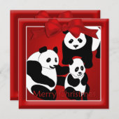 Panda Familie van Drie Kerstgroet Feestdagenkaart (Voorkant / Achterkant)