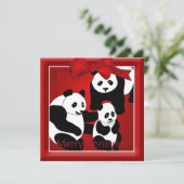 Panda Familie van Drie Kerstgroet Feestdagenkaart (Staand voorkant)