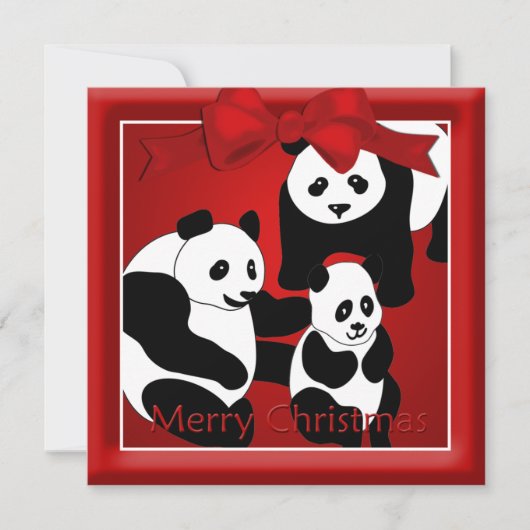 Panda Familie van Drie Kerstgroet Feestdagenkaart (Voorkant)