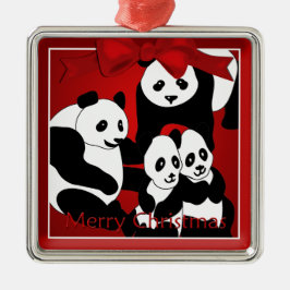 Panda Familie van Vier Kerstmis Premium Ornament