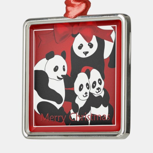 Panda Familie van Vier Kerstmis Premium Ornament (Links)
