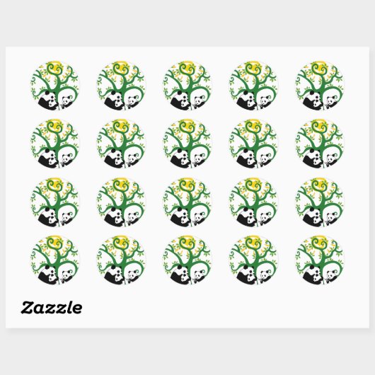 Panda Family Tree Ronde Sticker (Vel)