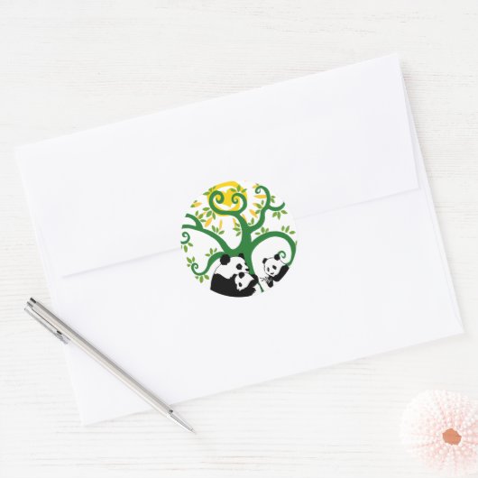 Panda Family Tree Ronde Sticker (Envelop)