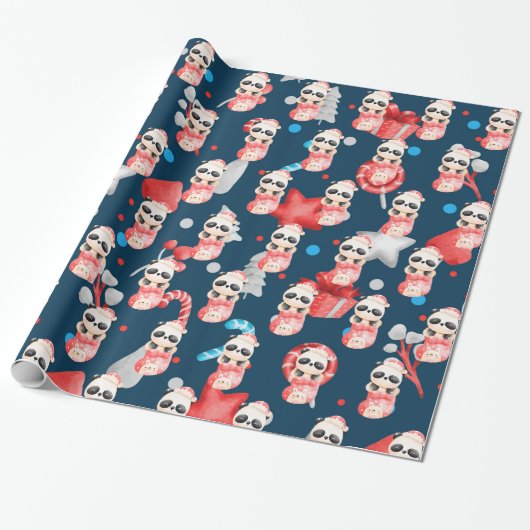 Panda-Feestdagen aanpassen Cadeaupapier (Uitgerold)