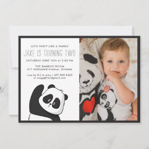Panda Feestje   Monochroom & Foto Uitnodiging