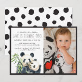 Panda Feestje | Monochroom & Foto Uitnodiging (Voorkant / Achterkant)