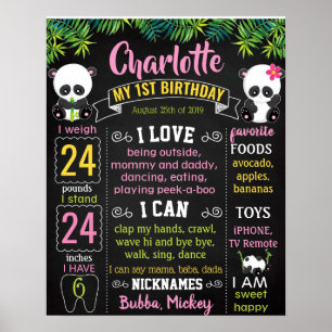 Panda First Birthday-bord Poster