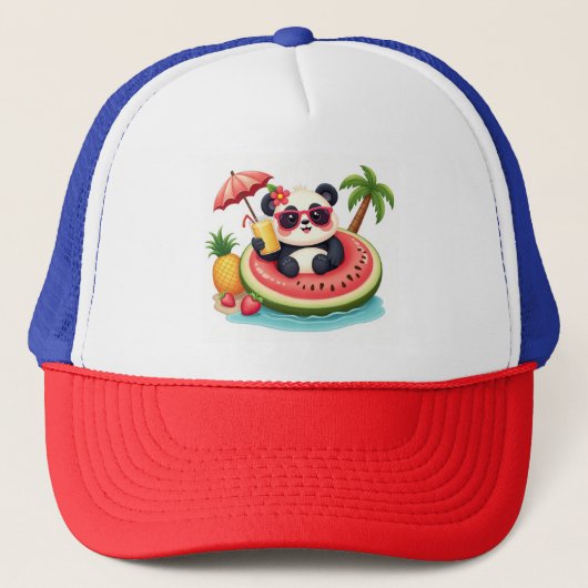Panda Float Fun 🧢 Tropische Strandhoed Stijl Trucker Pet (Voorkant)
