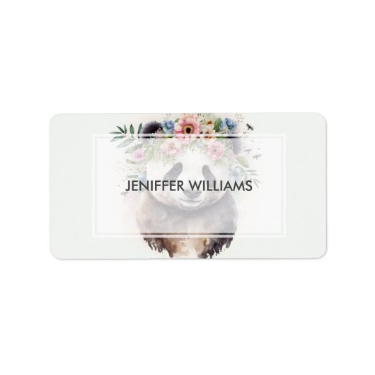 Panda Flowers Watercolor Etiket (Voorkant)