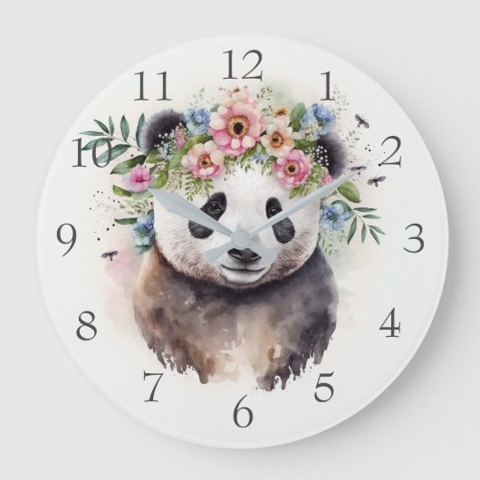 Panda Flowers Watercolor                         Grote Klok (Voorkant)