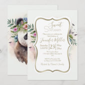 Panda Flowers Watercolor                           Kaart (Voorkant / Achterkant)